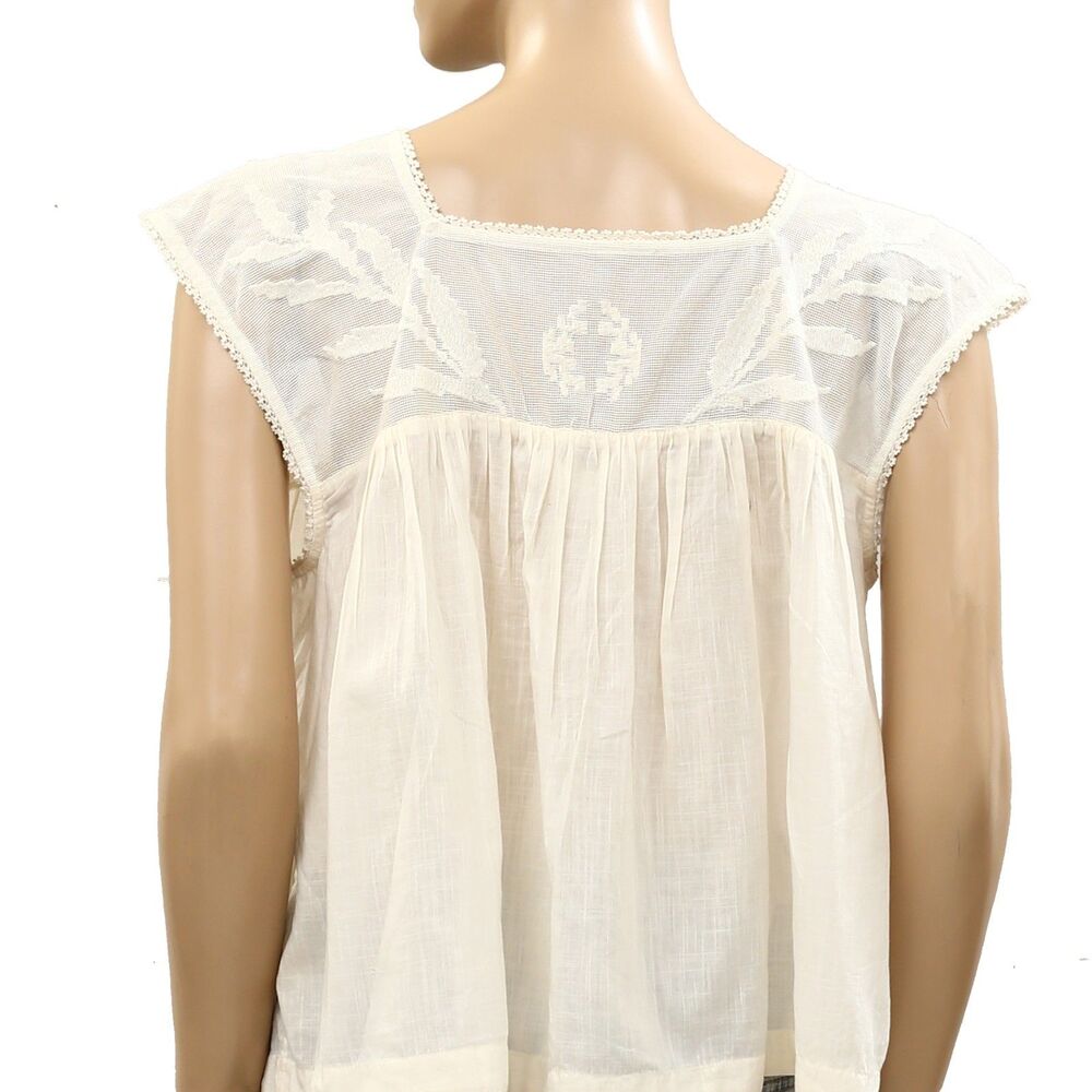The Great The Dawn Embroidered Top Floral Lace Solid Cream Cotton XL 287501 - Picture 5 of 6